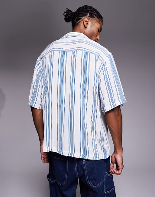 DESIGN Overhead Relaxed Shirt In Blue Stripe