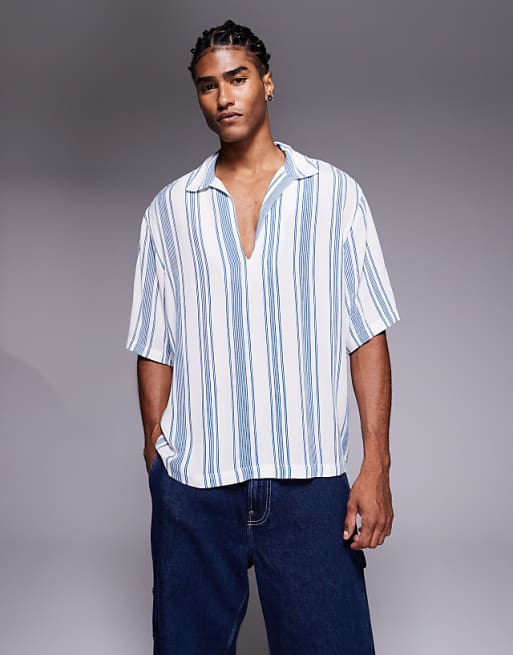 DESIGN overhead relaxed shirt in blue stripe