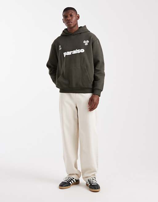 DESIGN Overized Hoodie With Sports Print In Green - DGREEN