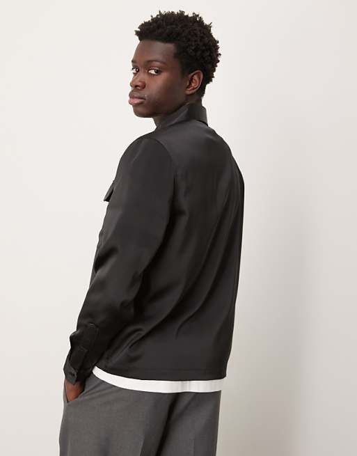 DESIGN Overshirt With Patch Pockets In Black