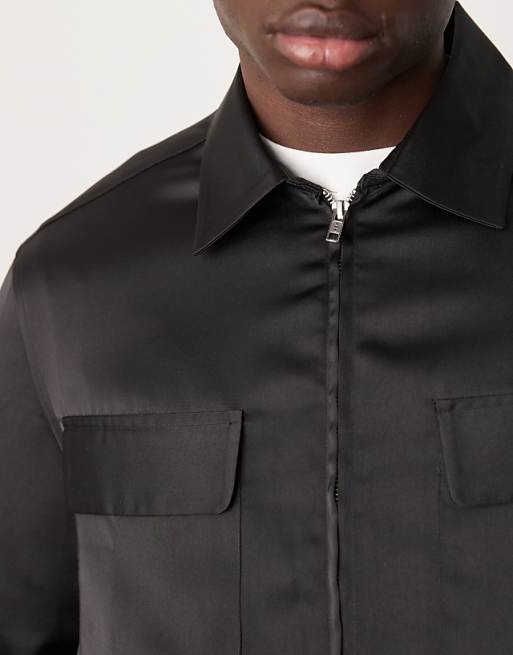DESIGN Overshirt With Patch Pockets In Black