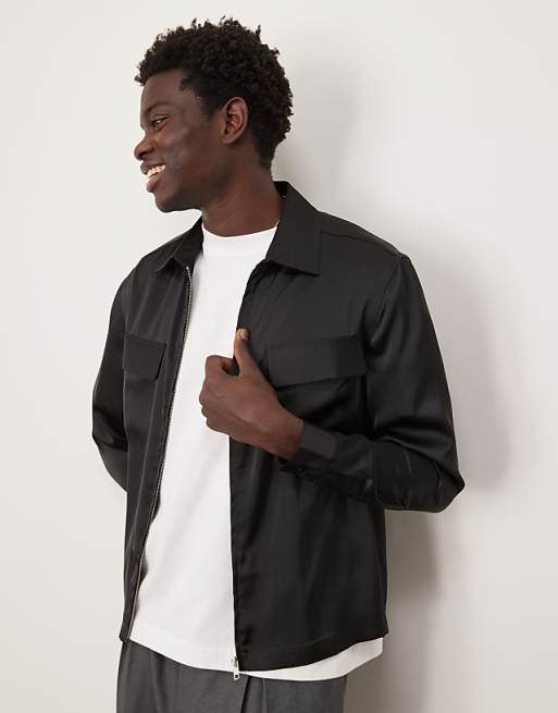 DESIGN Overshirt With Patch Pockets In Black