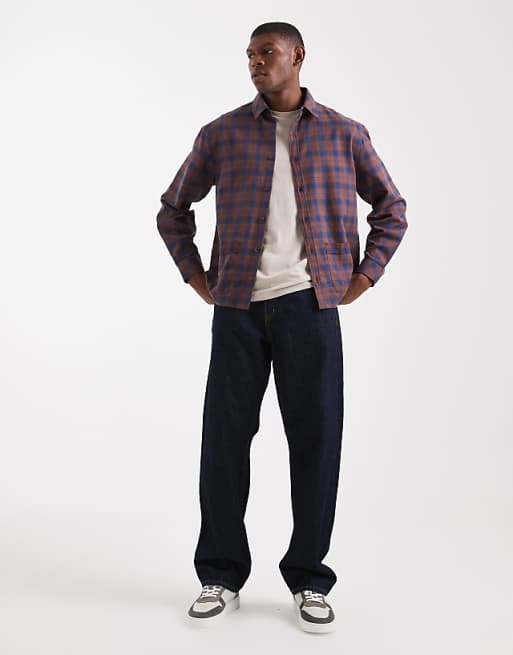 DESIGN Overshirt With Pockets In Brown Check