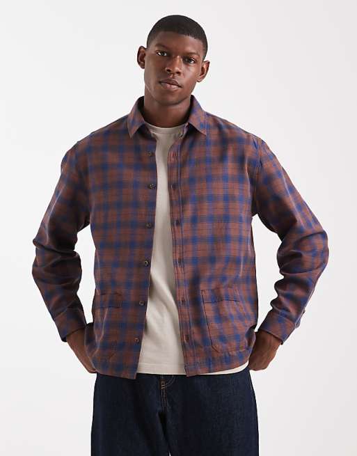 DESIGN Overshirt With Pockets In Brown Check
