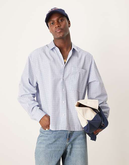 DESIGN oversize boxy shirt in blue check