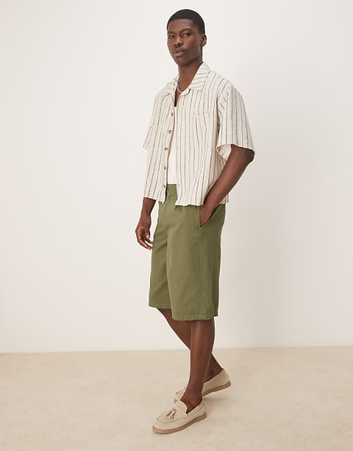 DESIGN Oversize Boxy Shirt With Ecru And Dark Green Stripe