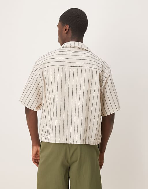 DESIGN Oversize Boxy Shirt With Ecru And Dark Green Stripe