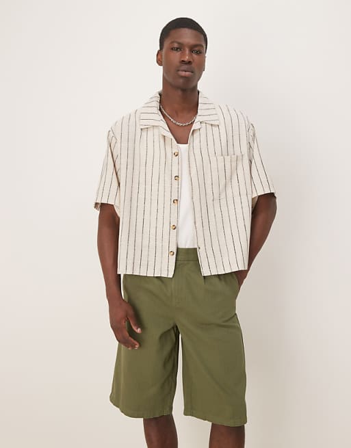 DESIGN oversize boxy shirt with ecru and dark green stripe