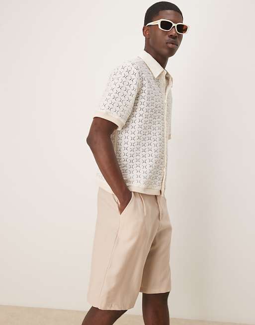DESIGN Oversize Smart Bermuda Shorts With Belt Detail In Neutral