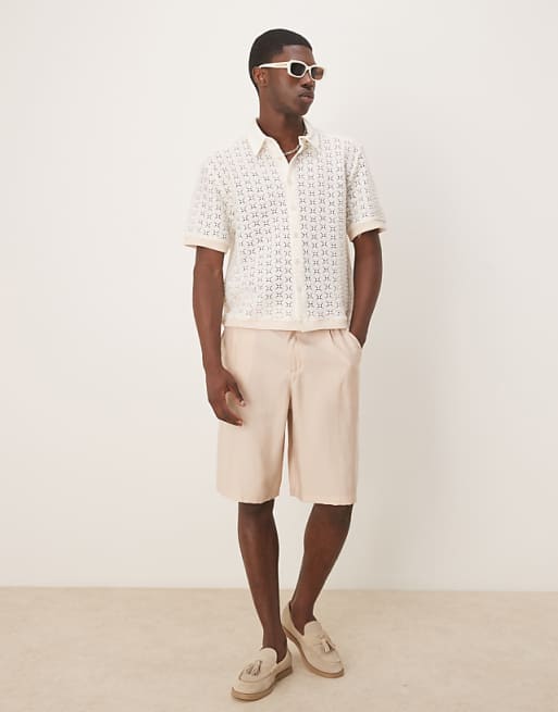 DESIGN oversize smart bermuda shorts with belt detail in neutral