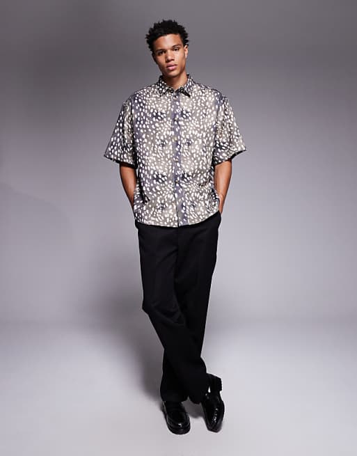 DESIGN Oversized Animal Print Shirt In Brown