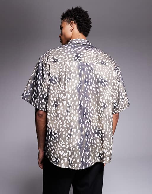 DESIGN Oversized Animal Print Shirt In Brown