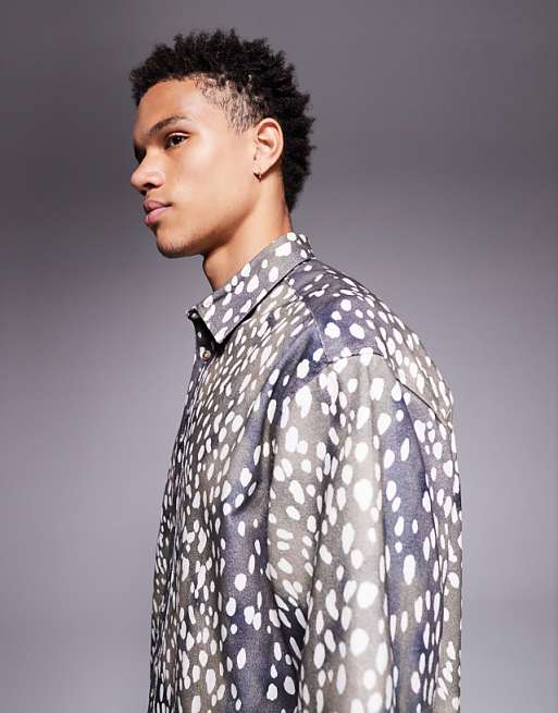 DESIGN Oversized Animal Print Shirt In Brown