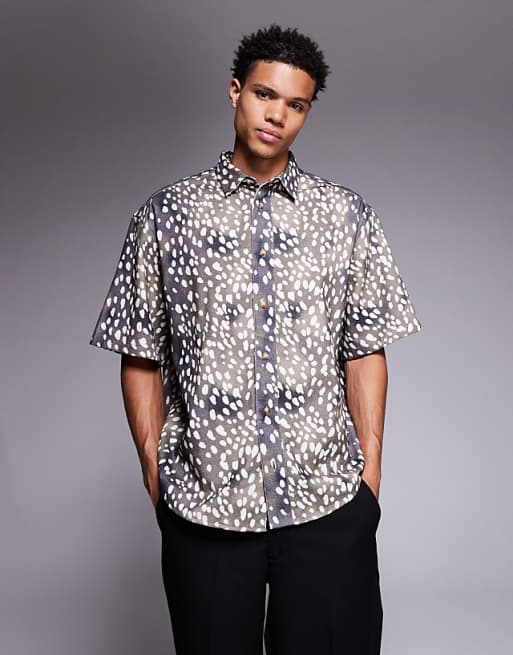 DESIGN oversized animal print shirt in brown