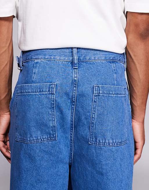 DESIGN Oversized Baggy Jeans With Side Belts In Mid Wash Blue