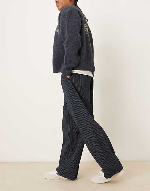 DESIGN Oversized Baggy Pull On Pinstripe Trousers