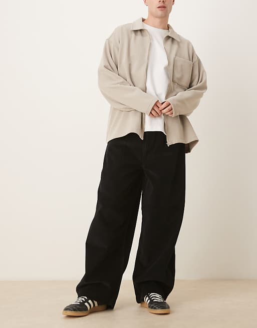 DESIGN Oversized Baggy Trousers In Black Corduroy