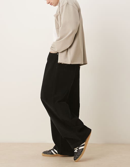 DESIGN Oversized Baggy Trousers In Black Corduroy