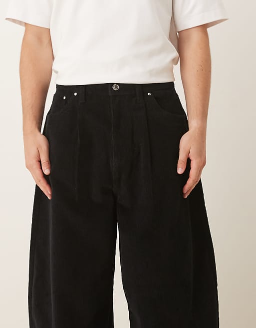 DESIGN Oversized Baggy Trousers In Black Corduroy