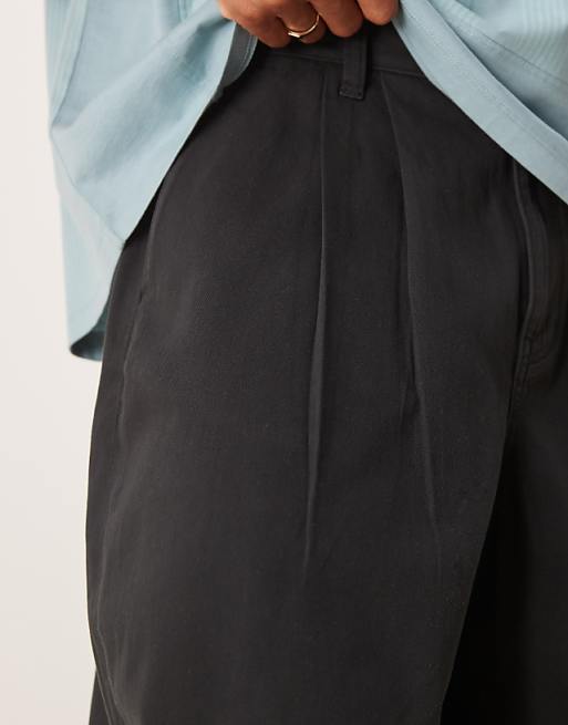 DESIGN Oversized Baggy Trousers In Black With Pleats
