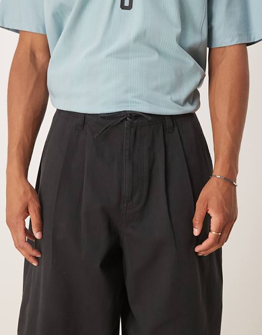 DESIGN Oversized Baggy Trousers In Black With Pleats
