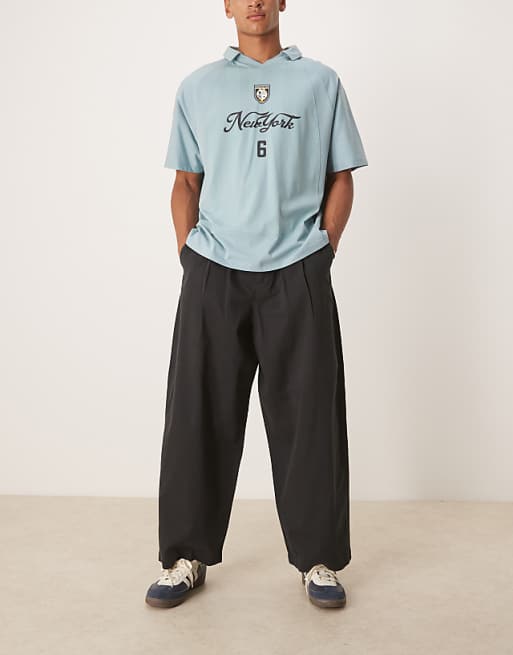 DESIGN oversized baggy trousers in black with pleats