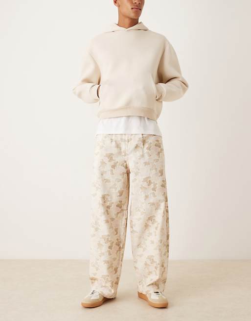 DESIGN oversized baggy trousers in camo with pleats
