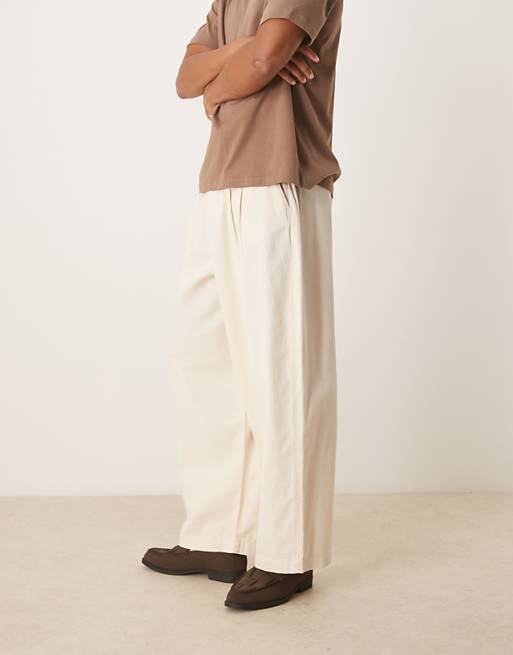 DESIGN Oversized Baggy Trousers In Cream With Pleats