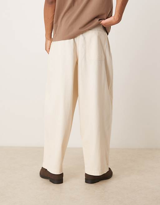 DESIGN Oversized Baggy Trousers In Cream With Pleats