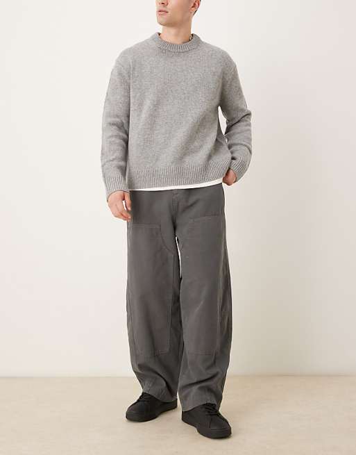 DESIGN Oversized Baggy Trousers In Grey With Carpenter Details
