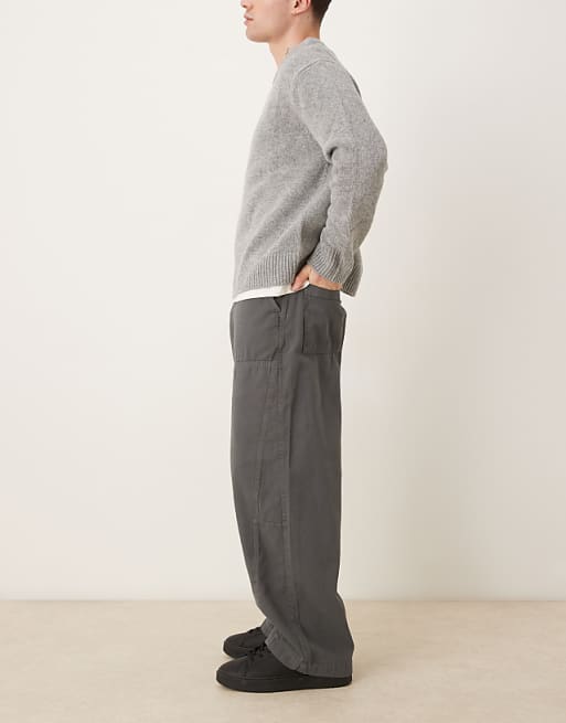DESIGN Oversized Baggy Trousers In Grey With Carpenter Details