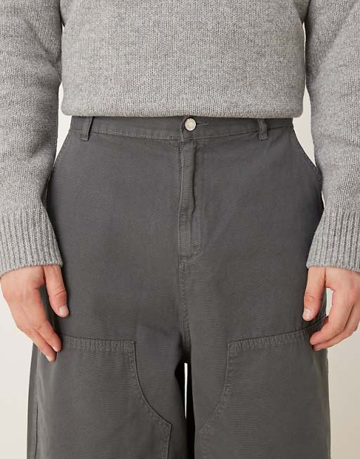 DESIGN Oversized Baggy Trousers In Grey With Carpenter Details