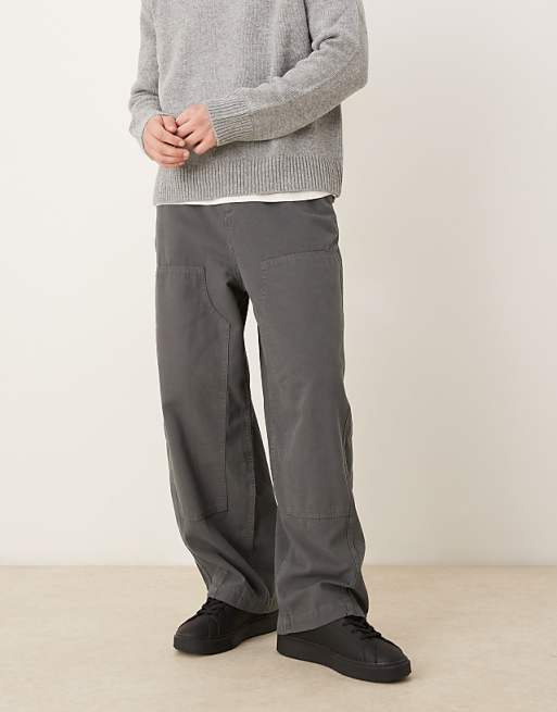DESIGN Oversized Baggy Trousers In Grey With Carpenter Details