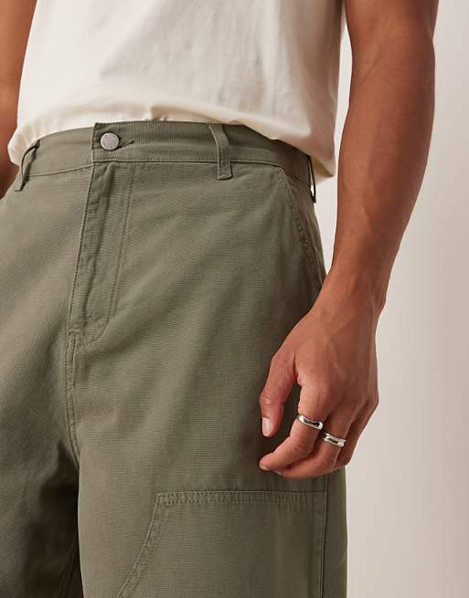 DESIGN Oversized Baggy Trousers In Khaki With Carpenter Details