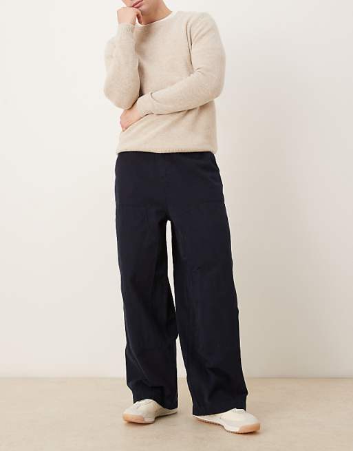 DESIGN Oversized Baggy Trousers In Navy With Carpenter Details