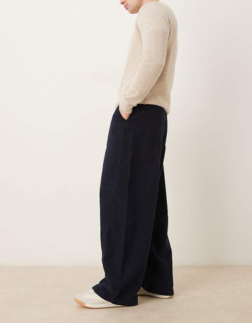 DESIGN Oversized Baggy Trousers In Navy With Carpenter Details