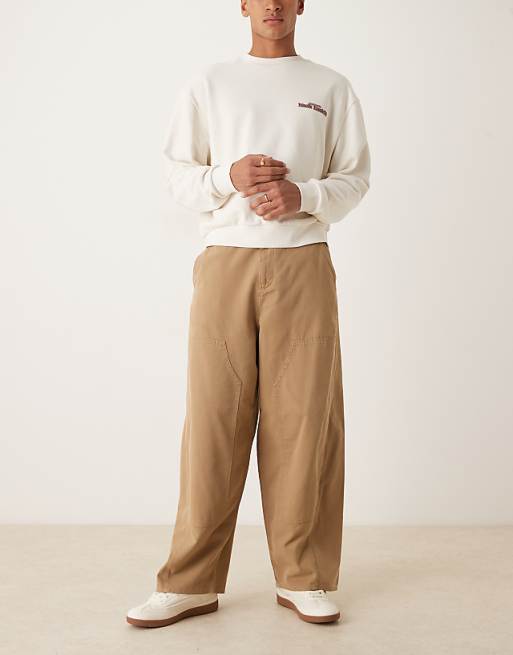 DESIGN Oversized Baggy Trousers In Tan With Carpenter Details