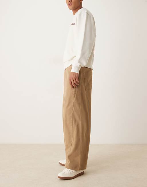 DESIGN Oversized Baggy Trousers In Tan With Carpenter Details