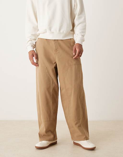 DESIGN oversized baggy trousers in tan with carpenter details
