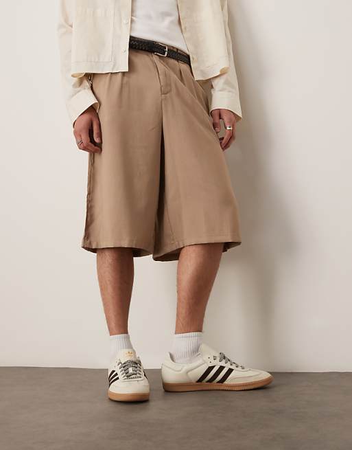DESIGN Oversized Bemuda Shorts With Pleat Details In Sand