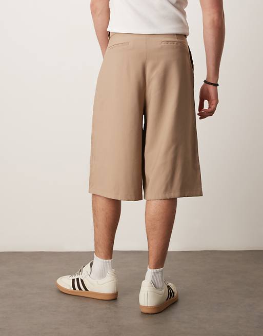 DESIGN Oversized Bemuda Shorts With Pleat Details In Sand