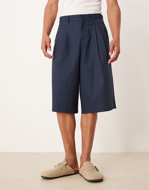 DESIGN Oversized Bermuda Linen Look Shorts In Navy