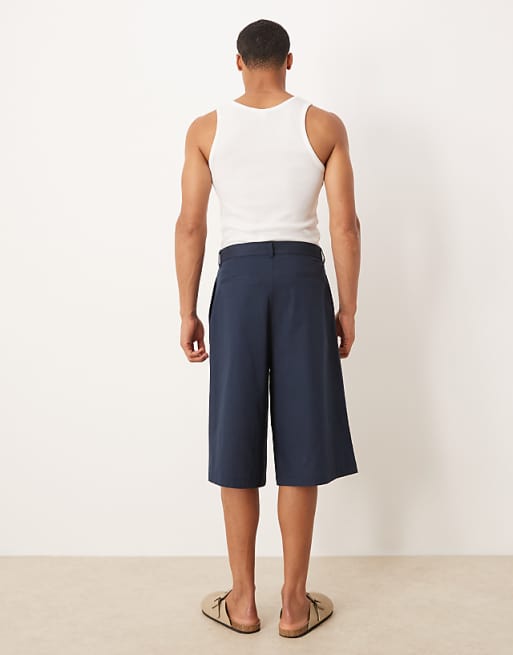 DESIGN Oversized Bermuda Linen Look Shorts In Navy