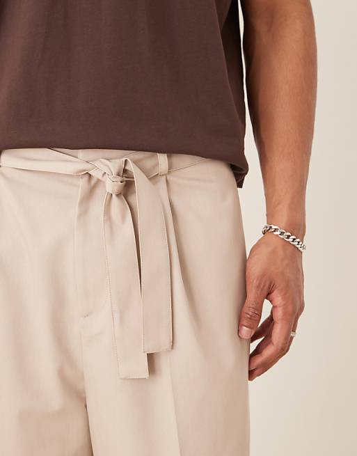 DESIGN Oversized Bermuda Short With Belt In Beige