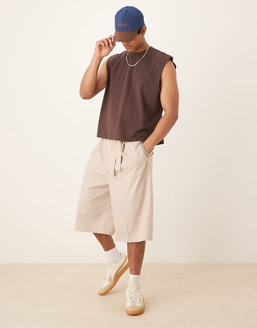 DESIGN oversized bermuda short with belt in beige