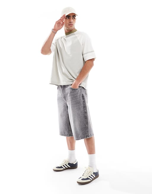 DESIGN Oversized Boxy Contrast Raglan T-shirt With Tape Detail In Grey