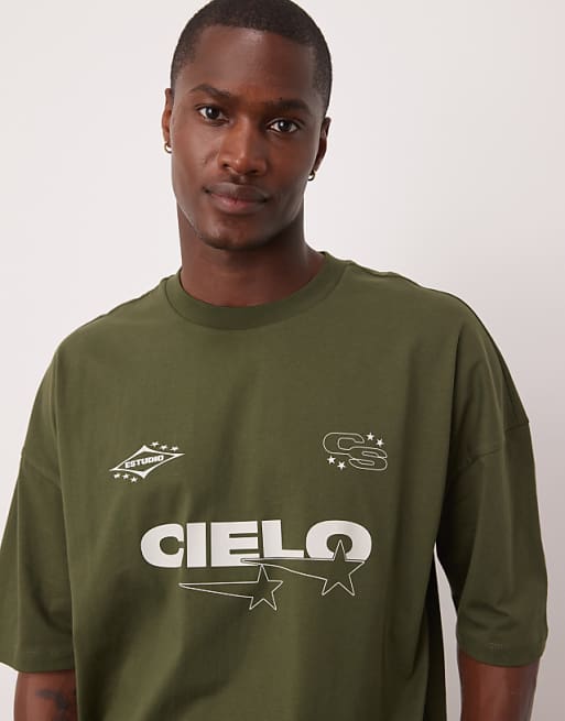 DESIGN Oversized Boxy Dropped Shoulder T-shirt With Print Detail In Khaki