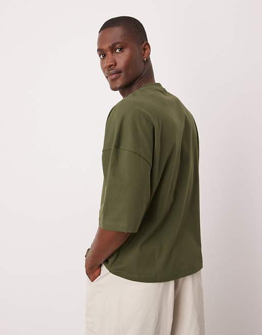 DESIGN Oversized Boxy Dropped Shoulder T-shirt With Print Detail In Khaki