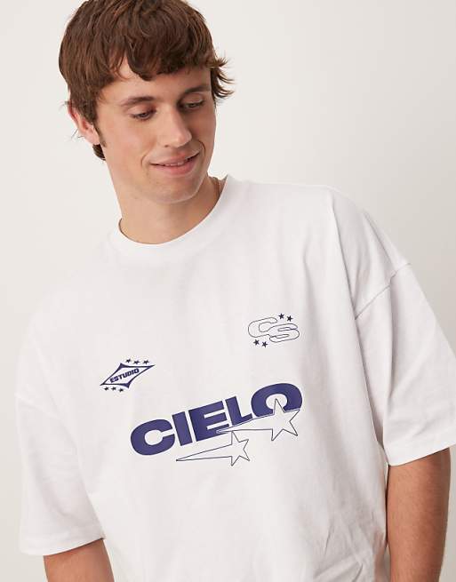 DESIGN Oversized Boxy Dropped Shoulder T-shirt With Print Detail In White