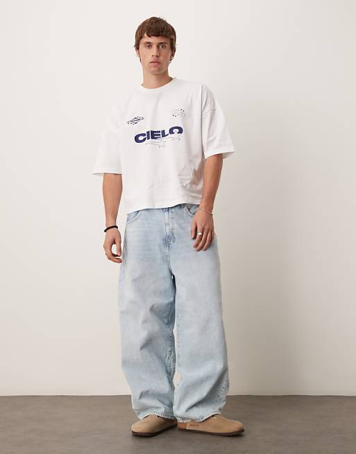 DESIGN Oversized Boxy Dropped Shoulder T-shirt With Print Detail In White